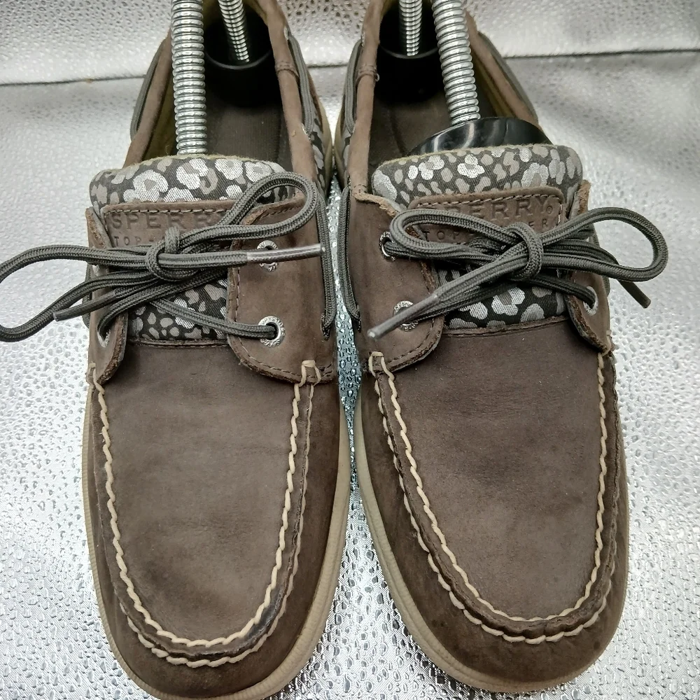 Sperry Brown & Silver Leather Topsiders Women's Size 7.5